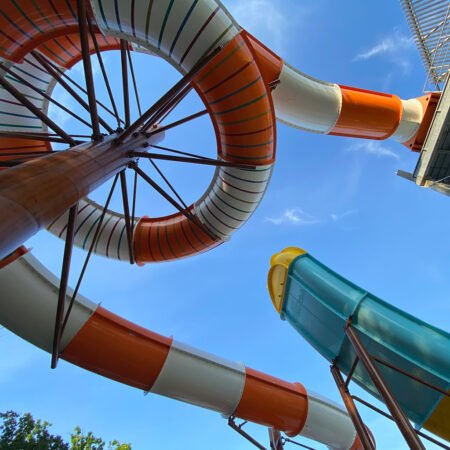 Hydrotube 1400 water slide. The view from below highlights the structure.