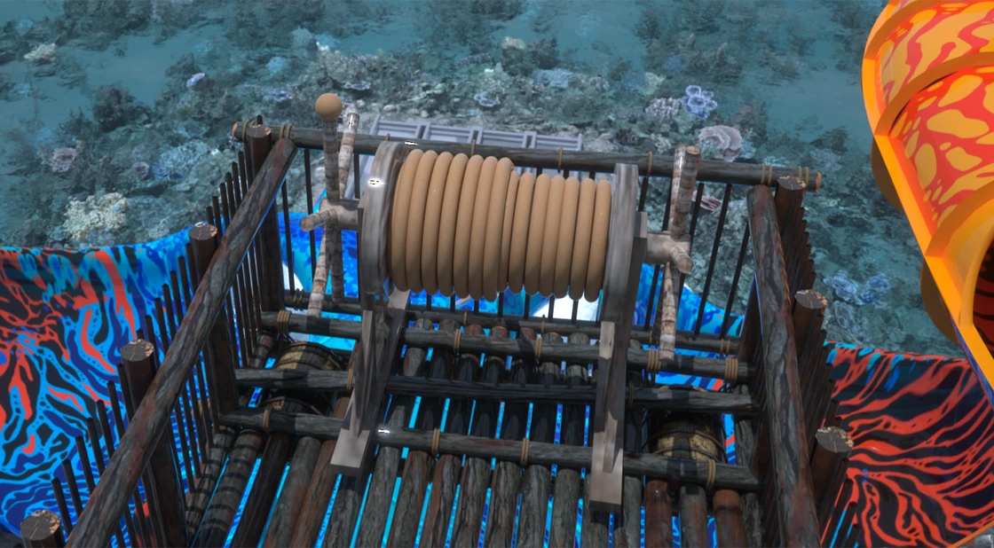 Dettaglio sulla piattaforma superiore del complesso di acquascivoli Novatù